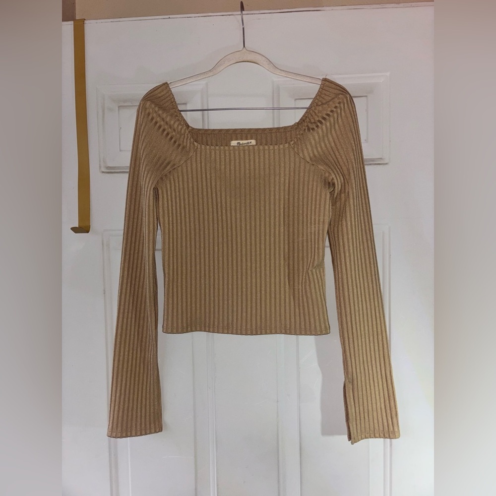Madewell tan ribbed square neck top size M